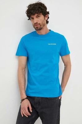 Zdjęcie produktu Trussardi t-shirt bawełniany kolor niebieski z nadrukiem