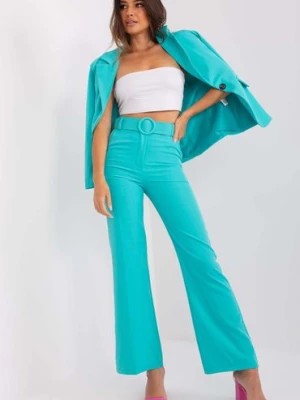 Zdjęcie produktu Turkusowe materiałowe spodnie garniturowe damskie z paskiem Italy Moda