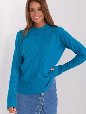 Zdjęcie produktu Turkusowy damski sweter klasyczny we wzory