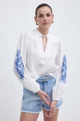 Zdjęcie produktu Twinset bluzka lniana kolor biały z aplikacją