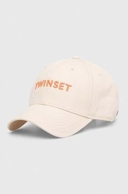 Zdjęcie produktu Twinset czapka z daszkiem bawełniana kolor beżowy z aplikacją