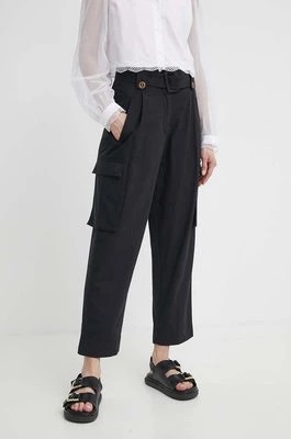 Zdjęcie produktu Twinset spodnie bawełniane kolor czarny fason cargo high waist