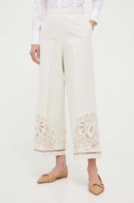 Zdjęcie produktu Twinset spodnie lniane kolor beżowy szerokie high waist