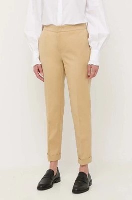Zdjęcie produktu Twinset spodnie z domieszką lnu kolor beżowy proste medium waist