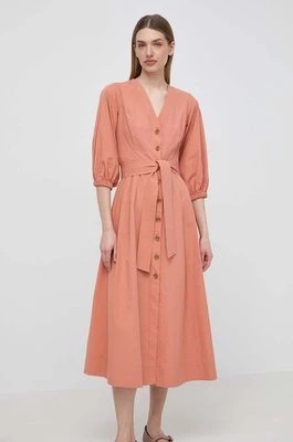 Zdjęcie produktu Twinset sukienka bawełniana kolor pomarańczowy midi rozkloszowana