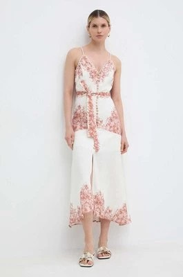 Zdjęcie produktu Twinset sukienka lniana kolor beżowy maxi rozkloszowana