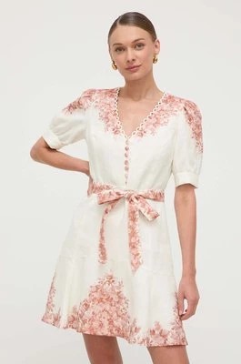 Zdjęcie produktu Twinset sukienka lniana kolor beżowy mini rozkloszowana