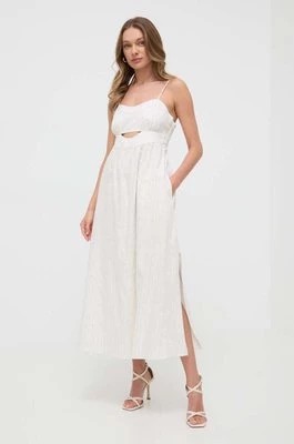 Zdjęcie produktu Twinset sukienka z domieszką lnu kolor beżowy maxi rozkloszowana