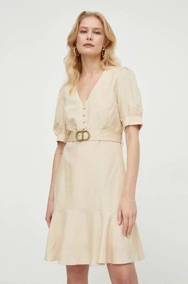 Zdjęcie produktu Twinset sukienka z domieszką lnu kolor beżowy mini rozkloszowana