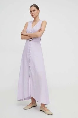 Zdjęcie produktu Twinset sukienka z domieszką lnu kolor fioletowy maxi rozkloszowana