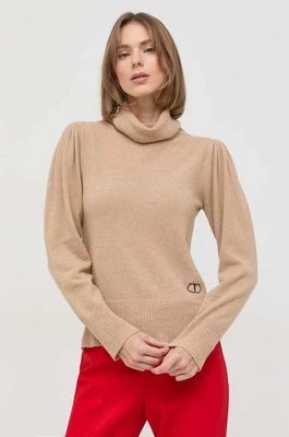 Zdjęcie produktu Twinset sweter wełniany damski kolor beżowy lekki z golfem