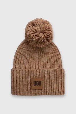 Zdjęcie produktu UGG czapka z domieszką wełny kolor brązowy z grubej dzianiny