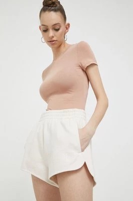 Zdjęcie produktu UGG szorty bawełniane kolor beżowy gładkie high waist