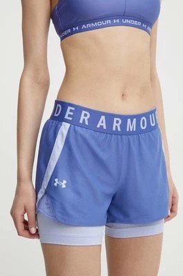 Zdjęcie produktu Under Armour szorty treningowe damskie kolor fioletowy z nadrukiem high waist