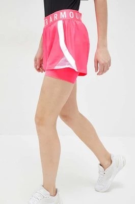Zdjęcie produktu Under Armour szorty treningowe damskie kolor różowy z nadrukiem high waist 1351981