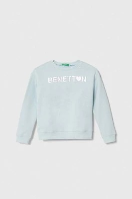 Zdjęcie produktu United Colors of Benetton bluza bawełniana dziecięca kolor niebieski z nadrukiem