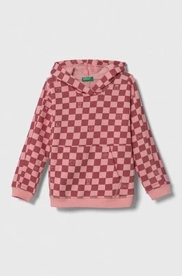 Zdjęcie produktu United Colors of Benetton bluza bawełniana dziecięca kolor różowy z kapturem wzorzysta