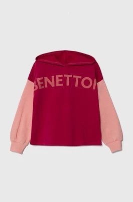 Zdjęcie produktu United Colors of Benetton bluza bawełniana dziecięca kolor różowy z kapturem z nadrukiem