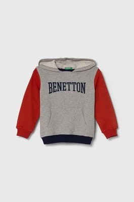 Zdjęcie produktu United Colors of Benetton bluza bawełniana dziecięca kolor szary z kapturem wzorzysta