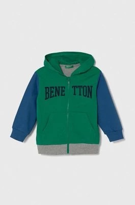 Zdjęcie produktu United Colors of Benetton bluza bawełniana dziecięca kolor zielony z kapturem z nadrukiem