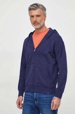 Zdjęcie produktu United Colors of Benetton bluza bawełniana męska kolor granatowy z kapturem gładka