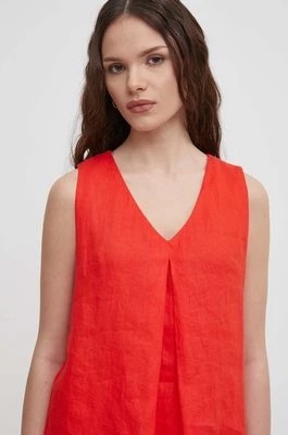 Zdjęcie produktu United Colors of Benetton bluzka lniana kolor czerwony gładka