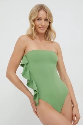 Zdjęcie produktu United Colors of Benetton jednoczęściowy strój kąpielowy kolor zielony miękka miseczka