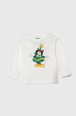 Zdjęcie produktu United Colors of Benetton longsleeve bawełniany dziecięcy x Disney kolor biały z nadrukiem