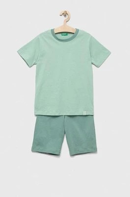 Zdjęcie produktu United Colors of Benetton piżama bawełniana dziecięca kolor zielony gładka