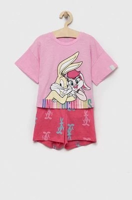 Zdjęcie produktu United Colors of Benetton piżama bawełniana dziecięca x Looney Tunes kolor różowy z nadrukiem