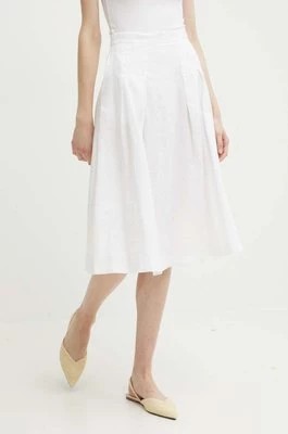 Zdjęcie produktu United Colors of Benetton spódnica lniana kolor biały midi rozkloszowana