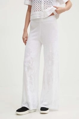 Zdjęcie produktu United Colors of Benetton spodnie damskie kolor biały szerokie high waist