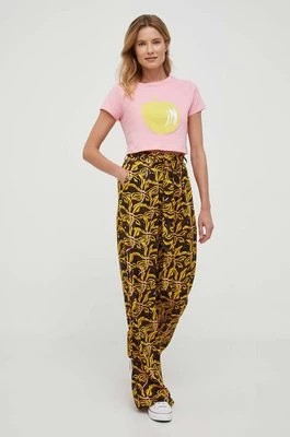 Zdjęcie produktu United Colors of Benetton spodnie damskie kolor żółty szerokie high waist