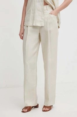 Zdjęcie produktu United Colors of Benetton spodnie lniane kolor beżowy fason chinos high waist