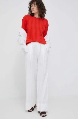 Zdjęcie produktu United Colors of Benetton spodnie lniane kolor biały szerokie high waist