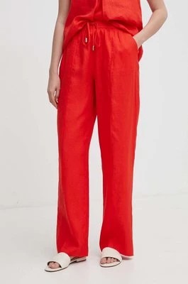 Zdjęcie produktu United Colors of Benetton spodnie lniane kolor czerwony proste high waist