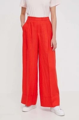 Zdjęcie produktu United Colors of Benetton spodnie lniane kolor czerwony szerokie high waist