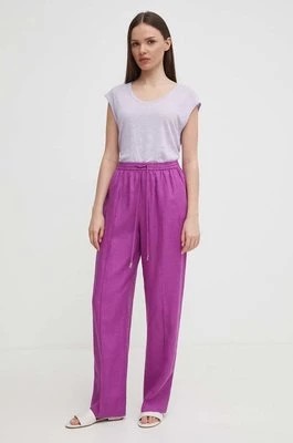 Zdjęcie produktu United Colors of Benetton spodnie lniane kolor fioletowy proste high waist