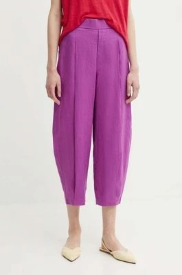 Zdjęcie produktu United Colors of Benetton spodnie lniane kolor fioletowy szerokie high waist