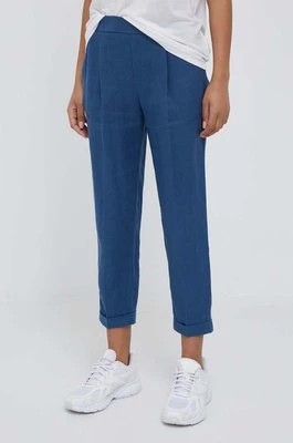 Zdjęcie produktu United Colors of Benetton spodnie lniane kolor niebieski fason cygaretki high waist