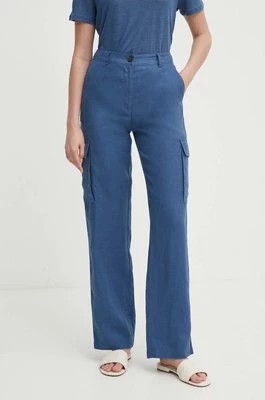 Zdjęcie produktu United Colors of Benetton spodnie lniane kolor niebieski proste high waist