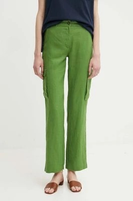 Zdjęcie produktu United Colors of Benetton spodnie lniane kolor zielony proste high waist