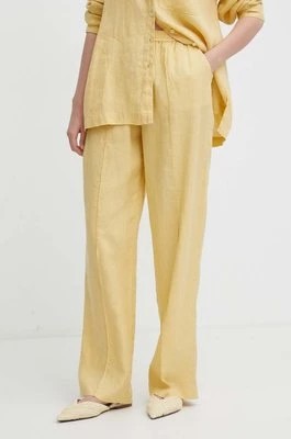 Zdjęcie produktu United Colors of Benetton spodnie lniane kolor żółty proste high waist