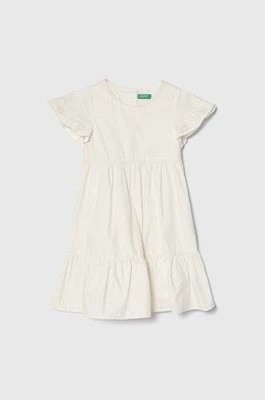 Zdjęcie produktu United Colors of Benetton sukienka bawełniana dziecięca kolor beżowy midi rozkloszowana