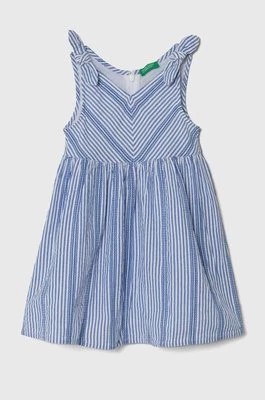 Zdjęcie produktu United Colors of Benetton sukienka bawełniana dziecięca kolor niebieski midi rozkloszowana