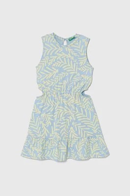 Zdjęcie produktu United Colors of Benetton sukienka bawełniana dziecięca kolor niebieski mini rozkloszowana