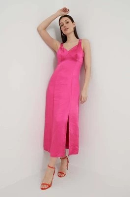 Zdjęcie produktu United Colors of Benetton sukienka kolor różowy midi rozkloszowana