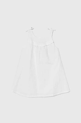 Zdjęcie produktu United Colors of Benetton sukienka lniana dziecięca kolor biały mini rozkloszowana