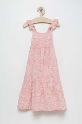 Zdjęcie produktu United Colors of Benetton sukienka lniana dziecięca kolor różowy midi rozkloszowana