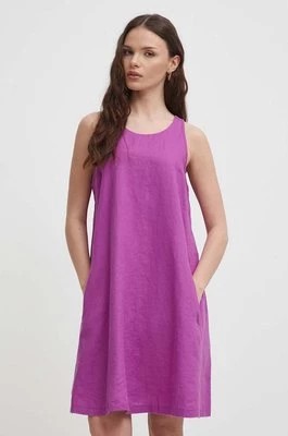 Zdjęcie produktu United Colors of Benetton sukienka lniana kolor fioletowy mini prosta